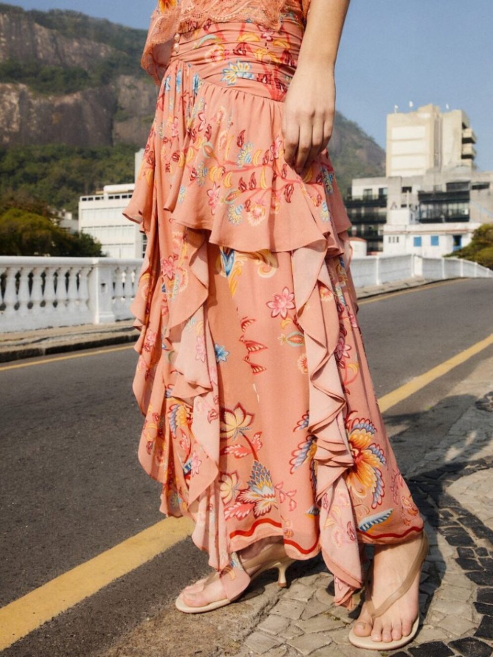 Skirt Mocha Boho Enhance Ruched Ruffled Maxi Skirt